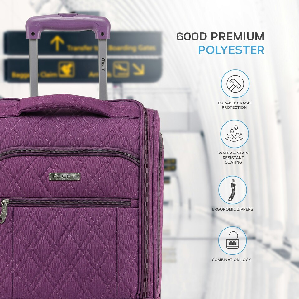 image 1 of Flight Knight 45x36x20cm easyJet Underseat Carry On Non Priority Approved Hand Luggage Case - 2 Wheels - Ultra Lightweight Durable Soft Textile Cabin Suitcase Purple | Purple Mono | Cabin Bag