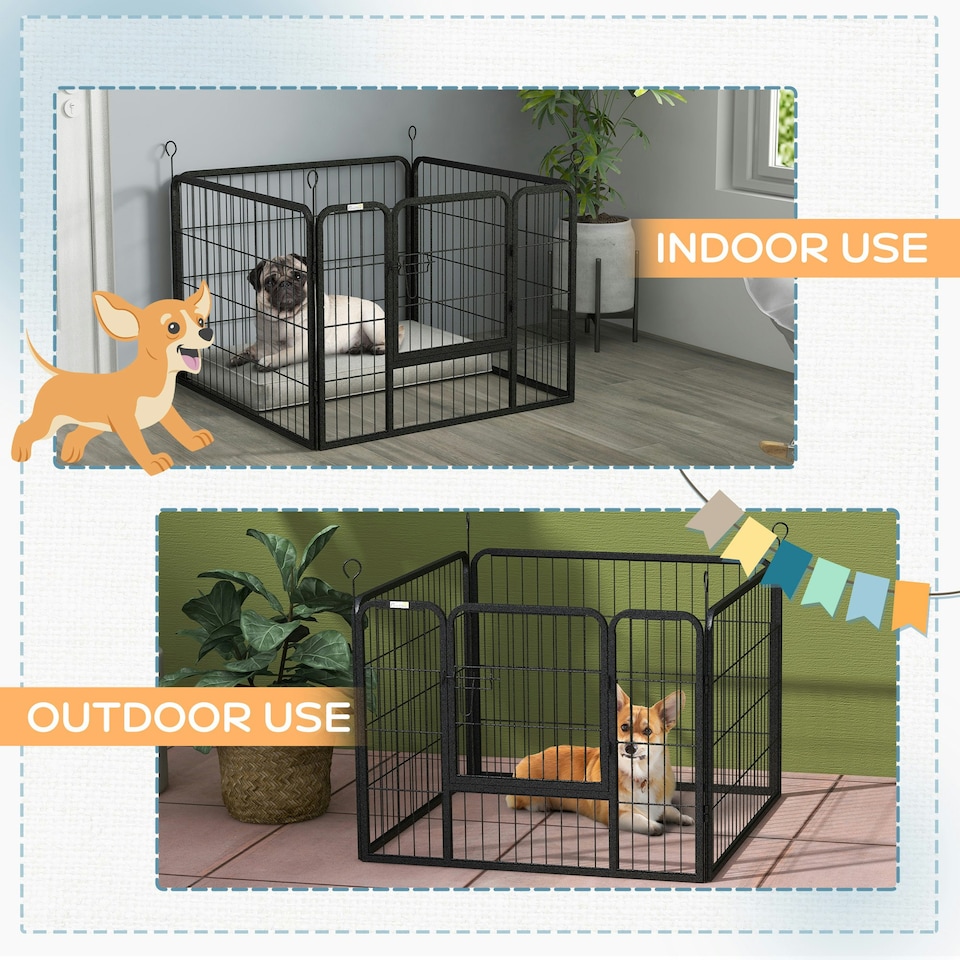 image 1 of Pawhut Metal Pet Playpen Dog Kennel w/Door Latches In/Outdoor Use 82Lx82Wx60Hcm