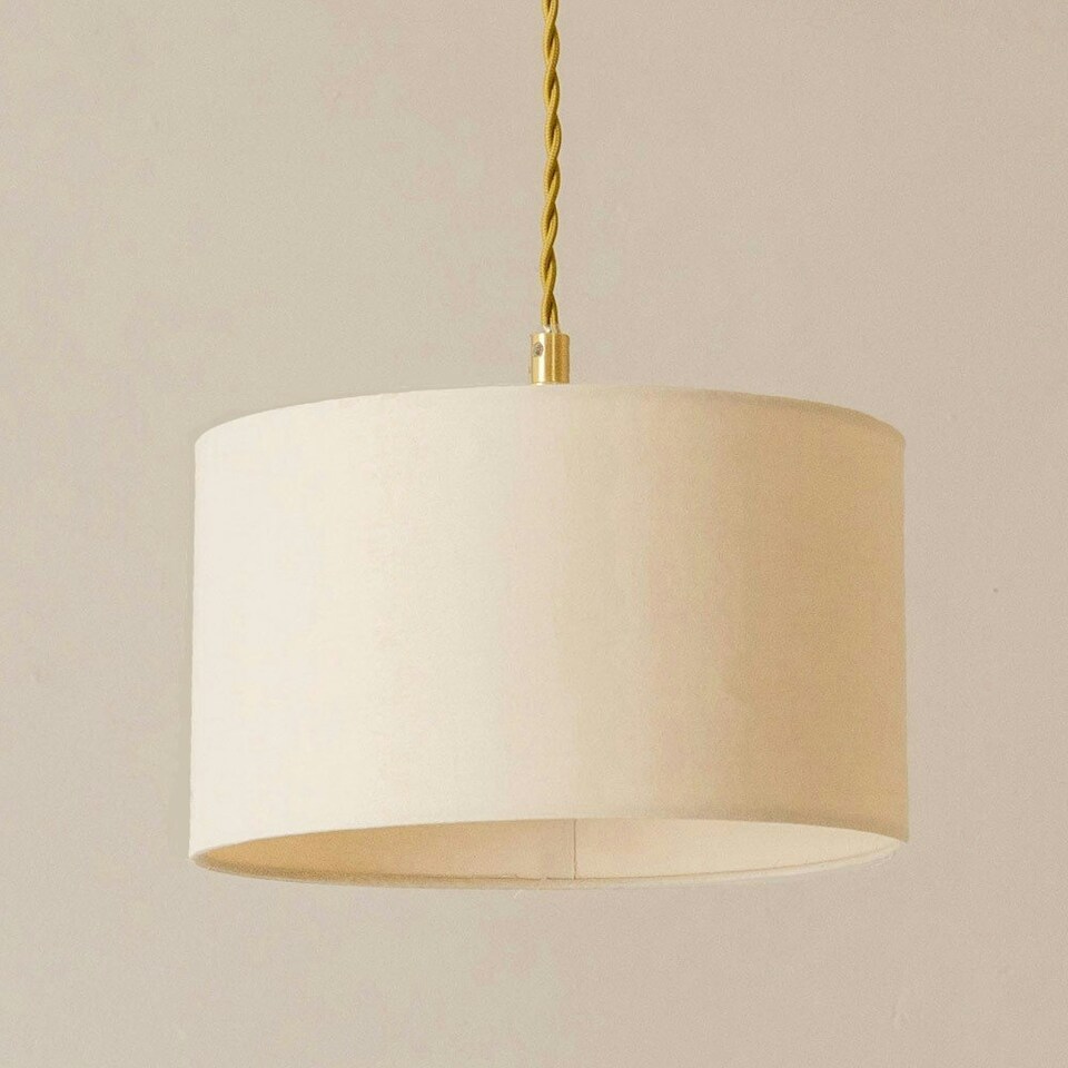 image 1 of ValueLights Reni Natural Drum Shade 3 Drop Bar Brushed Gold Diner Ceiling Pendant Light Gold