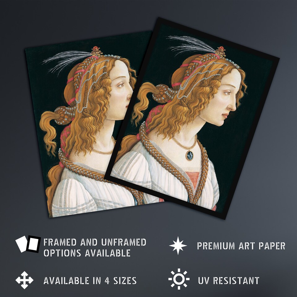 image 1 of Idealized Portrait of a Lady Botticelli Vintage Huge Wall Art Print 18X24 In