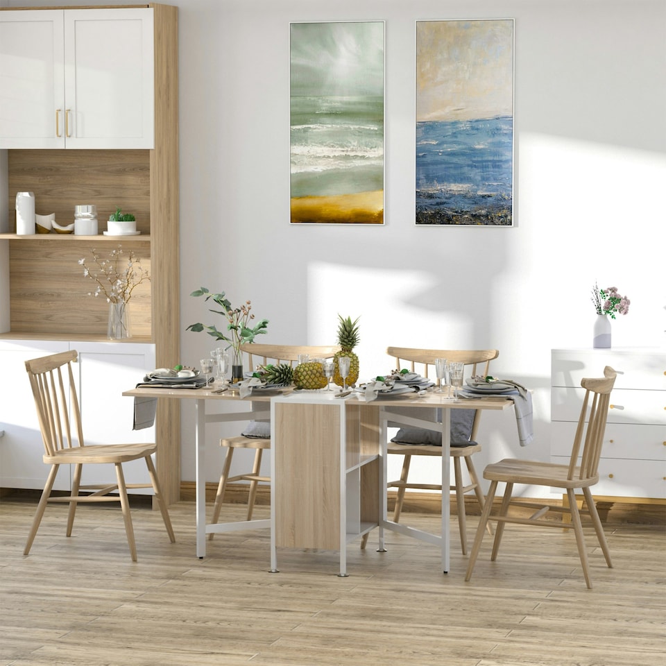 image 1 of Homcom Foldable Dining Table - Oak & White | Folding Computer Desk