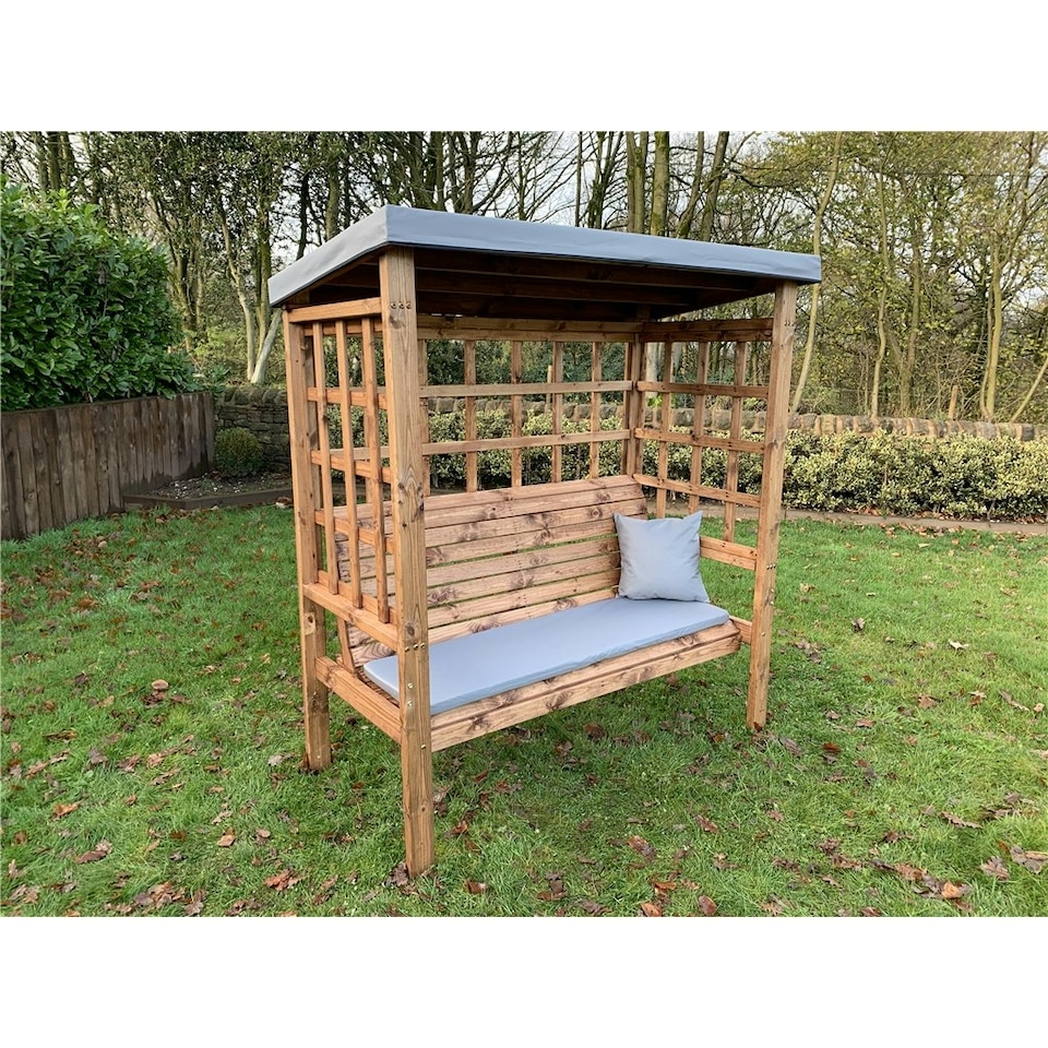 image 1 of Traditional Ewolth Three Seater Arbour With 1 x Winchester Cushion Grey & 2 x Scatter Cushion Grey