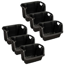 Set Of 6 Black Heavy Duty Open Fronted Stacking Crates For Storage & Warehouse Order Picking Black