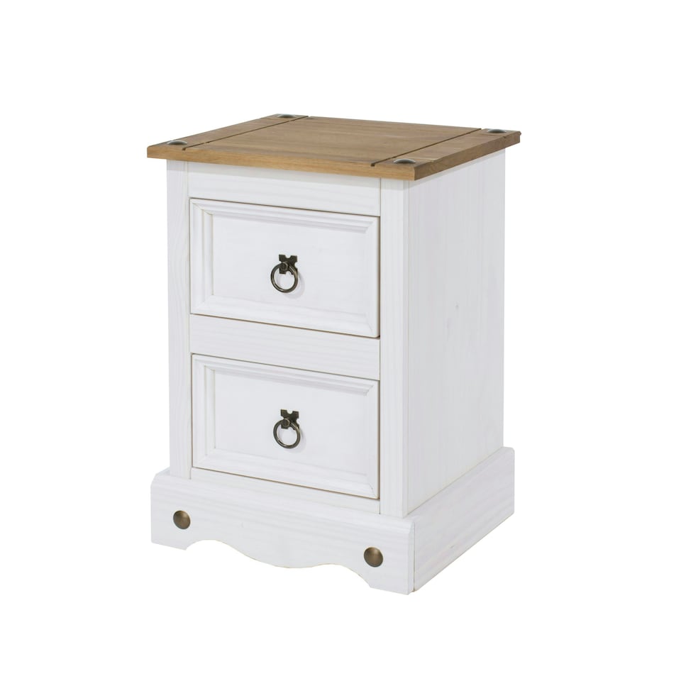 image 1 of Corona White, 2 Drawer Petite Bedside Cabinet White | antique waxed pine