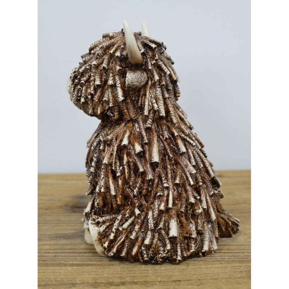 image 1 of Highland Cow Twig Sitting Ornament 18cm Brown