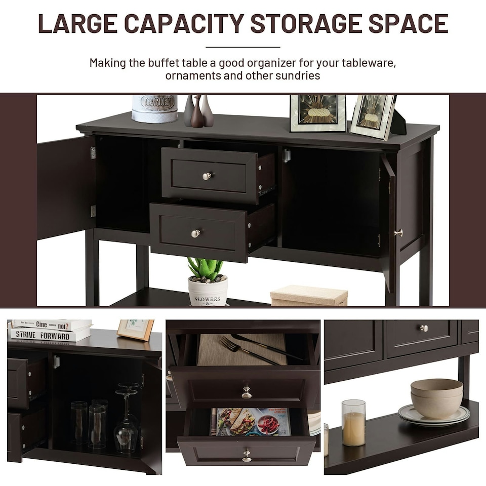 image 1 of COSTWAY Sideboard Storage Cabinet Narrow Console Table Brown