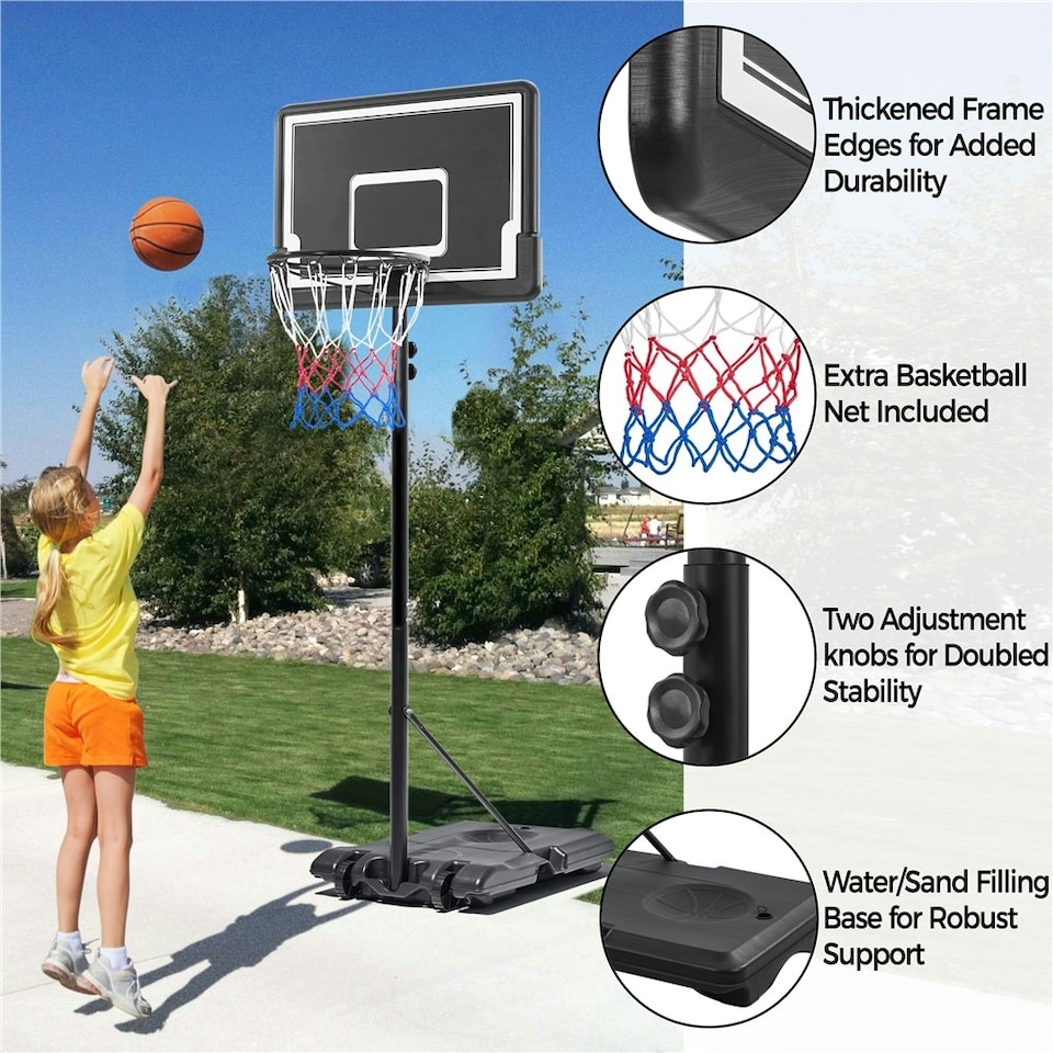 image 1 of Yaheetech PE Backboard Basketball Stand System w/ Wheels Black/White
