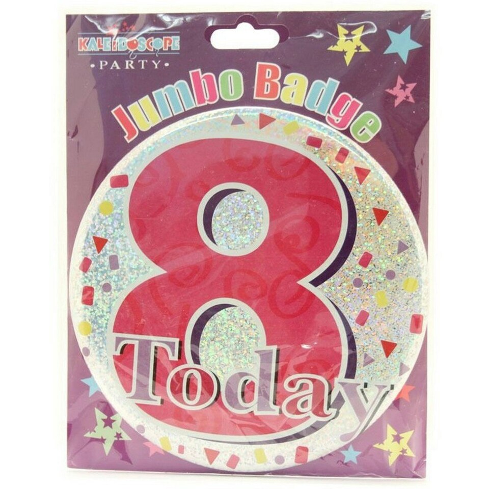 image 1 of Kaleidoscope Jumbo 8th Birthday Badge - Red/White - One Size