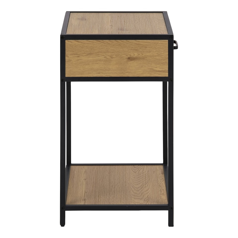 image 1 of Seaford Bedside Table with 1 Drawer in Black & Oak