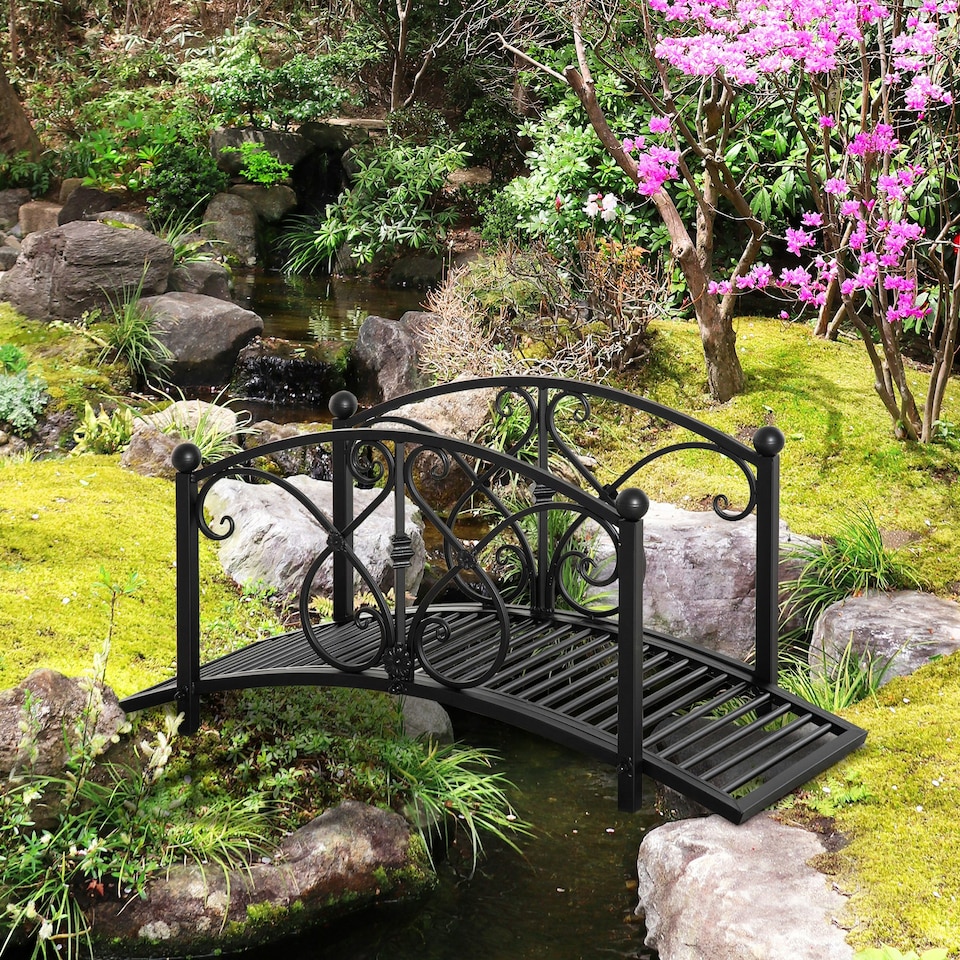 image 1 of Outsunny Decorative Garden Bridge Landscaping with Railings for Creek Pond