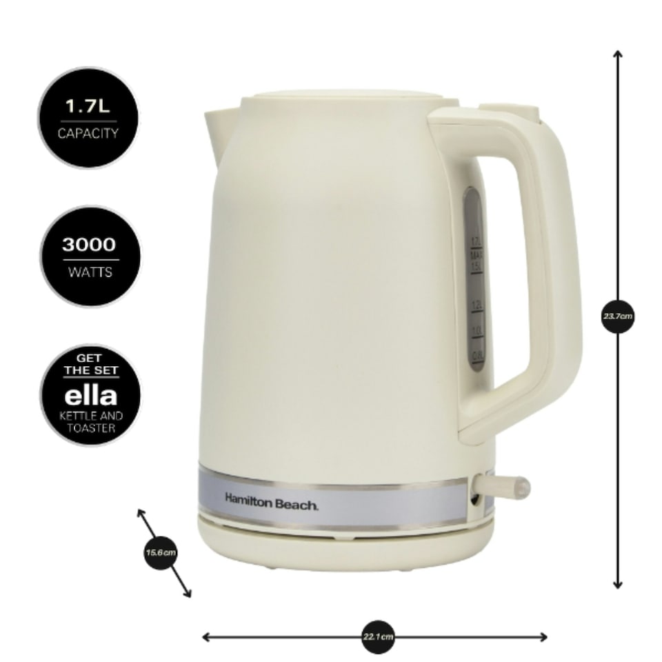 image 1 of Hamilton Beach 1.7L Kettle, 2 Slot Toaster & 20L, 700W Microwave Set - Ella Collection - Cream