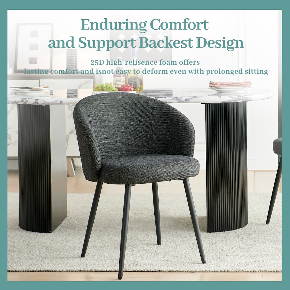 image 1 of SONARA Modern Set of 2 Chunky Weave Fabric Ergonomic Dining Chairs with Arms | Grey
