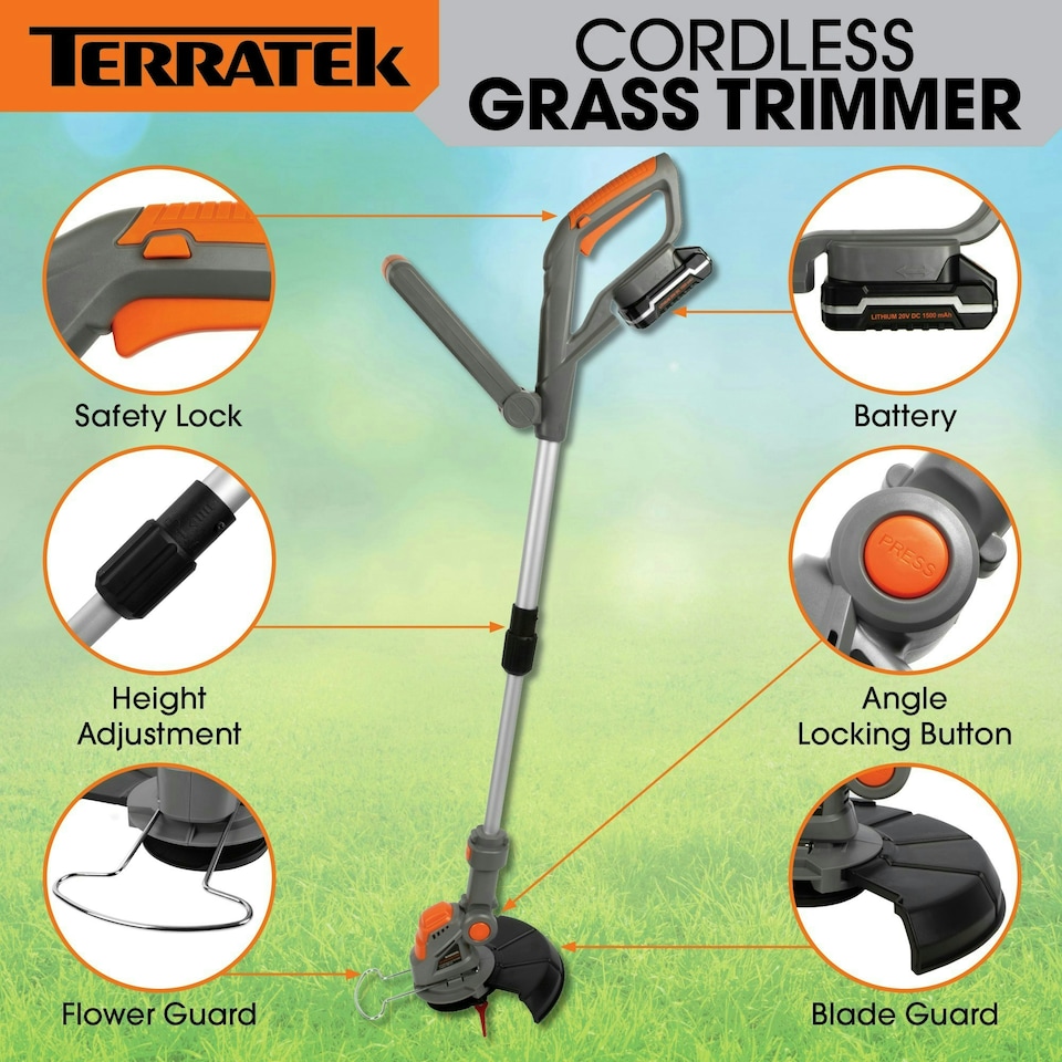 image 1 of Terratek 20V Cordless Strimmer,30 Blades, 2 Batteries & 1 Charger