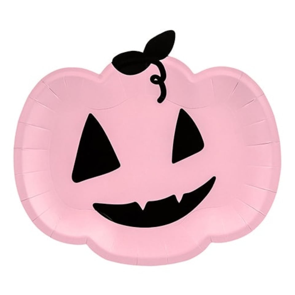 image 1 of Halloween Pink Pumpkin Shaped Paper Plates 25cm - Pack of 6