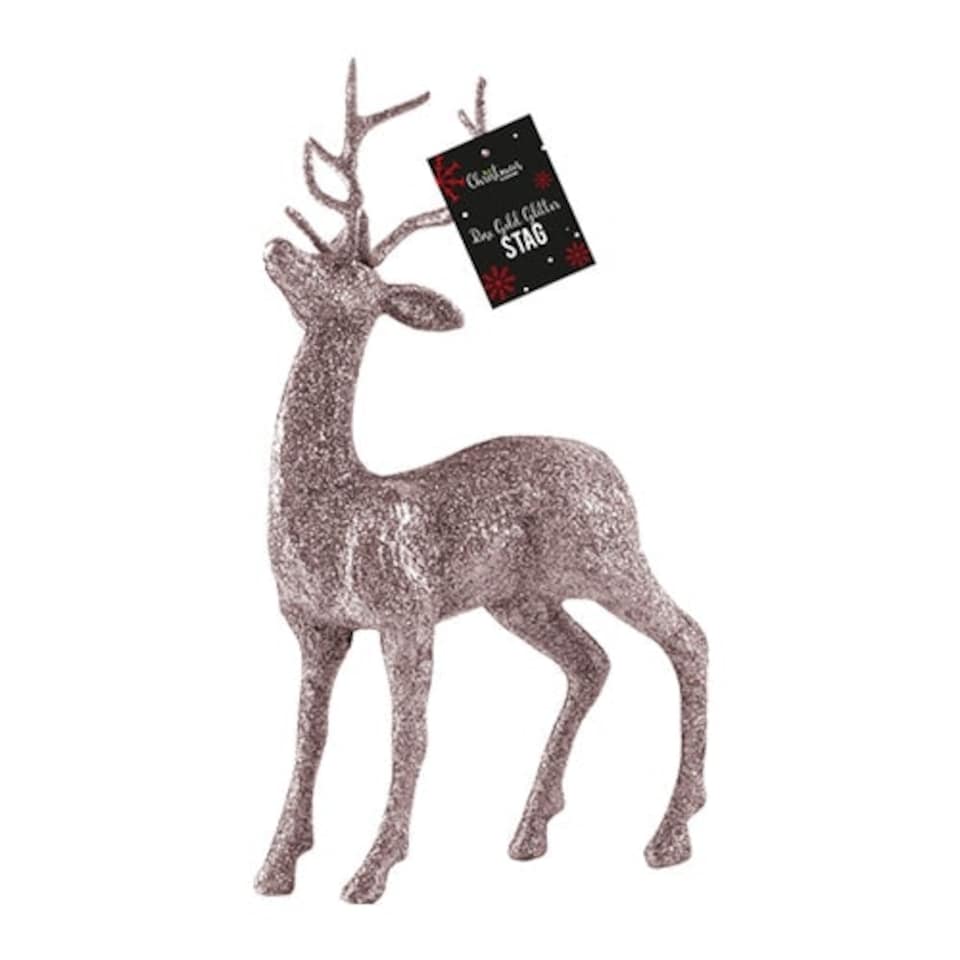 Rose Gold Glittered Christmas Stag Decoration 27cm