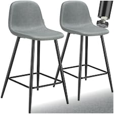 Bar Stool Willow with backrest, upholstery and woven cover - Set of 2 Grey | Dark Grey/Black
