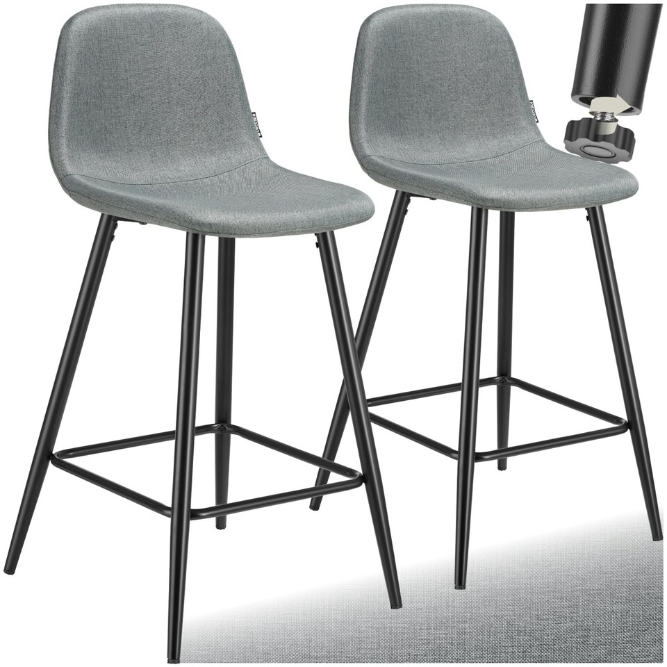 image 1 of Bar Stool Willow with backrest, upholstery and woven cover - Set of 2 Grey | Dark Grey/Black