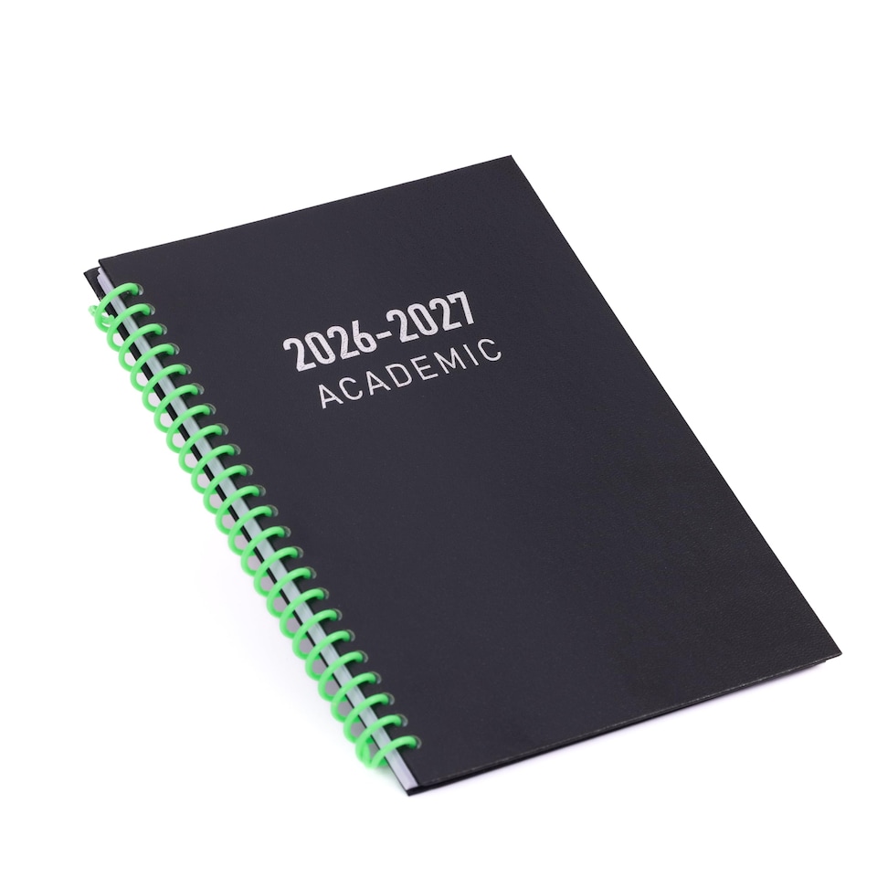 image 1 of 2026 - 2027 Academic Diary A5 Week to View - Plastic Spiral Bound Mid Year Planner Aug 2026 to Jul 2027 - Hardback | Black | Black