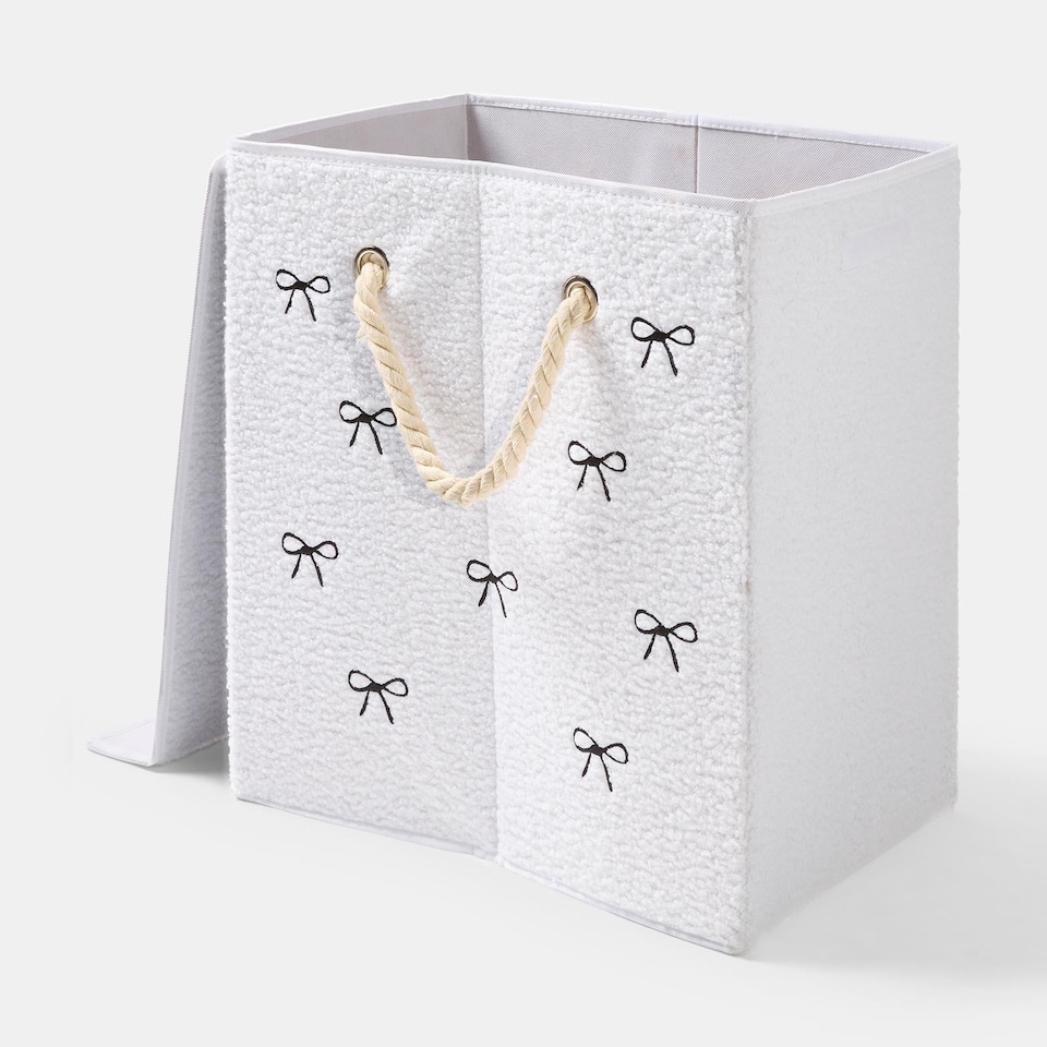 image 1 of OHS Bow Print Boucle Laundry Basket Folding Hamper Bag with Lid