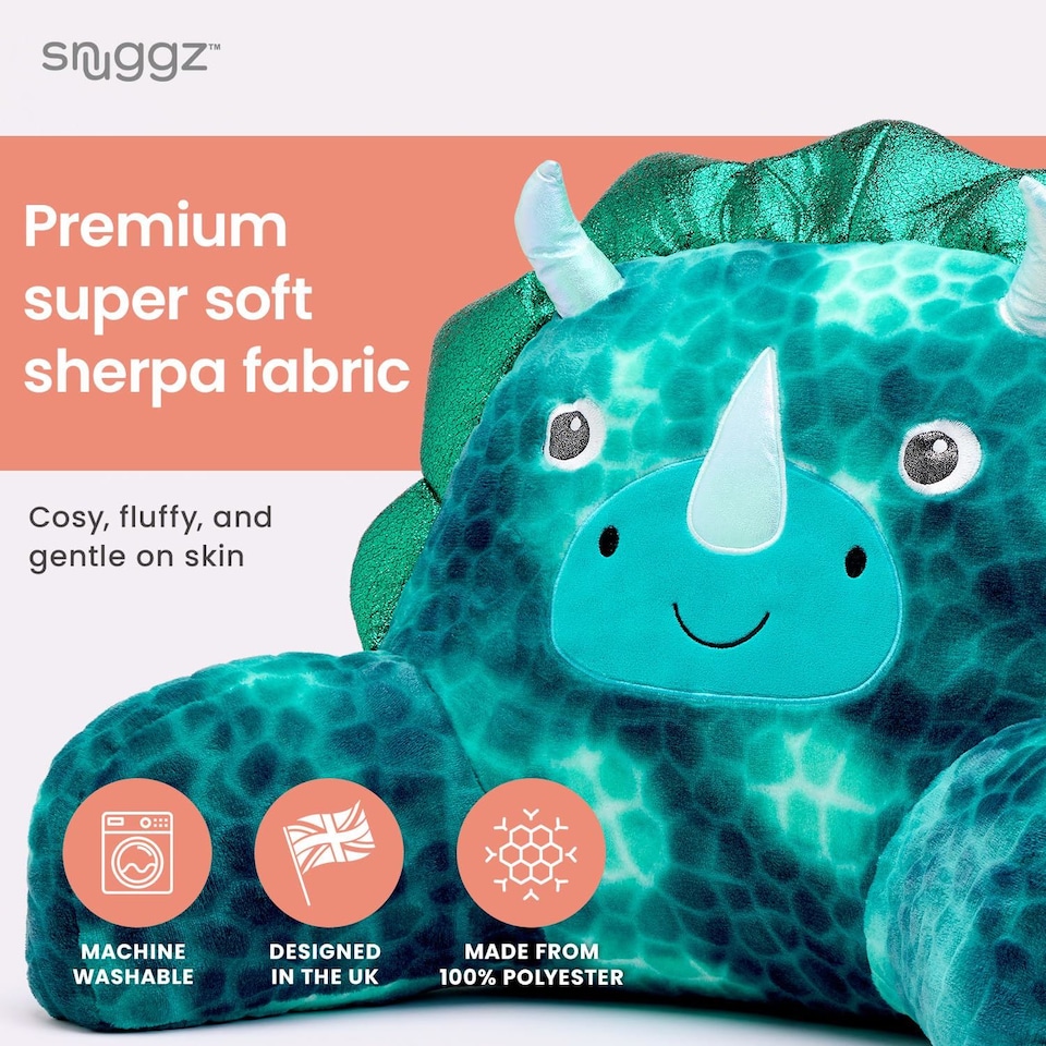 image 1 of Snuggz Dinosaur Cuddle Cushion Backrest Novelty Reading Pillow Relaxing Arm Back Support Soft Cosy Bed Pillow
