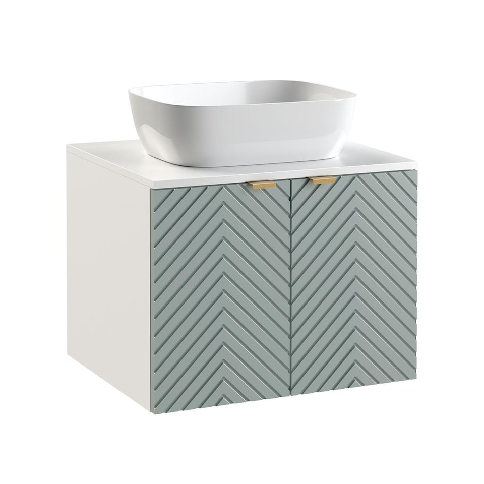 image 1 of Bathroom Vanity Unit 600mm Wall Cabinet Floating Ribbed Fluted Door Green Cara
