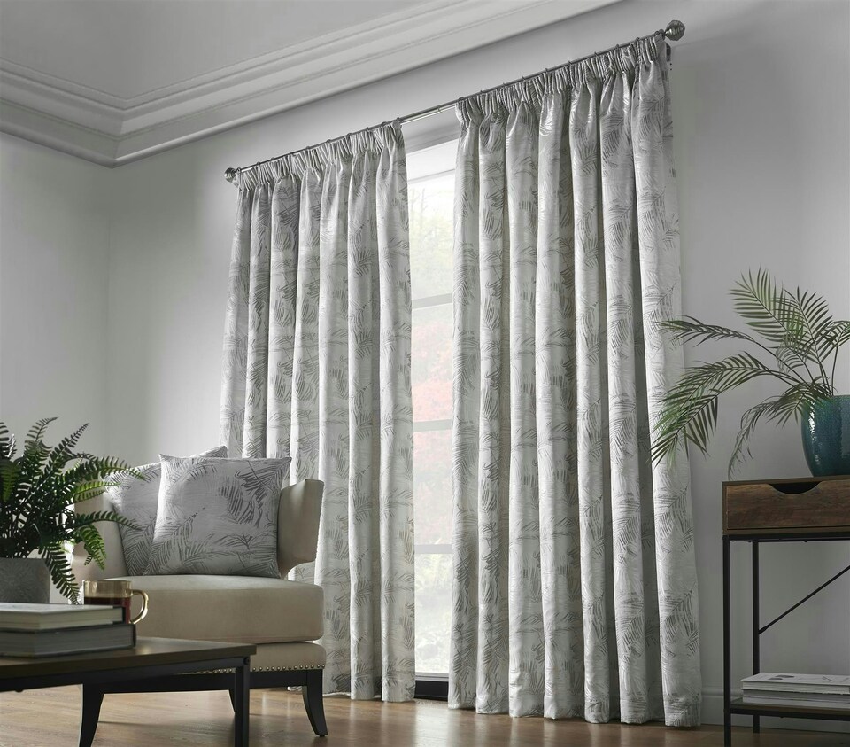 image 1 of Fij Pencil Pleat Taped Lined Curtains - 168cm x 183cm - Silver