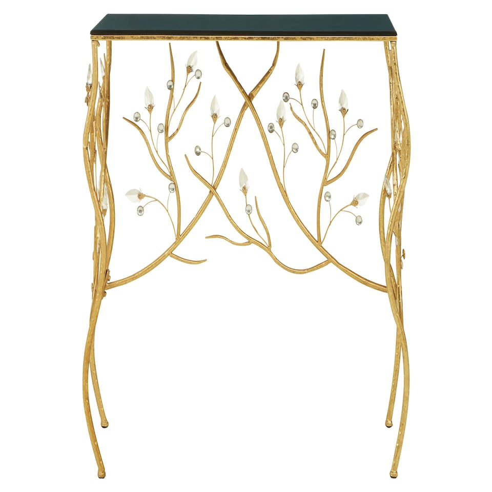 image 1 of Interiors By Premier Acryclic Buds Rectangular Table With Black Top, Elegant Side Table, Gold Metal Outdoor Lounge Table