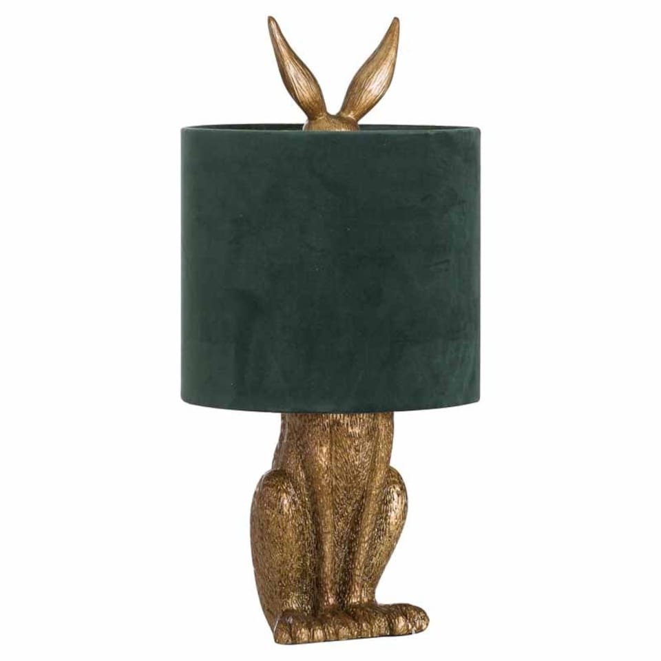 image 1 of Hare Table Lamp with Green Velvet Shade - Resin - L25 x W25 x H50 cm - Antique Gold Gold
