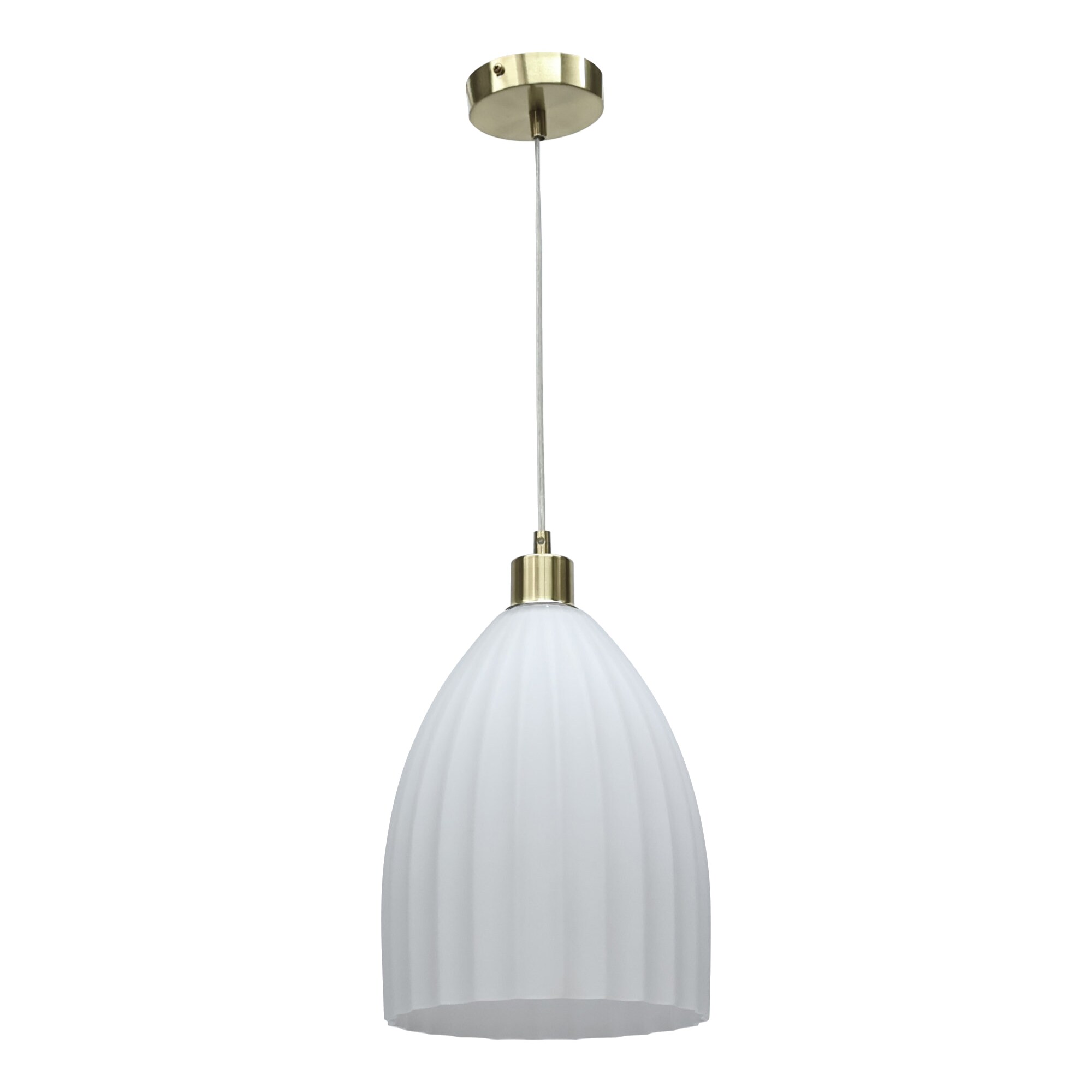First Choice Lighting Hayes Satin Brass with White Fluted Glass Pendant Light in Gold