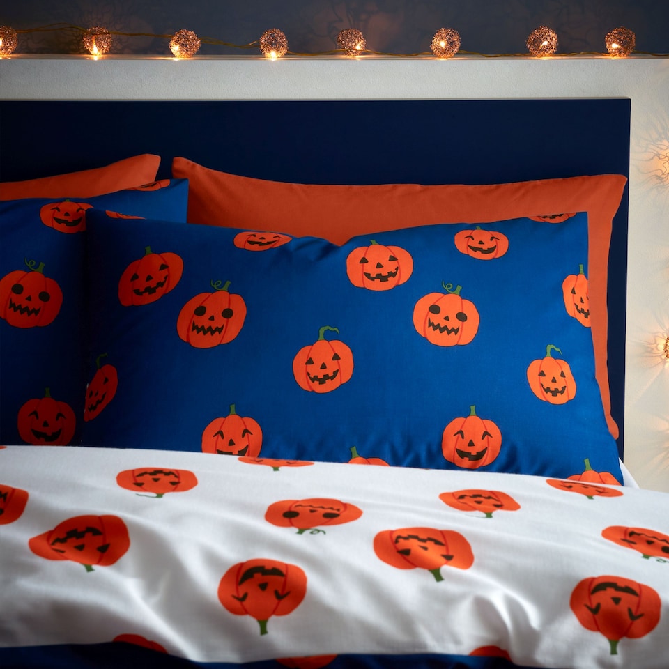 image 1 of Halloween Pumpkins Reversible Duvet Cover Set