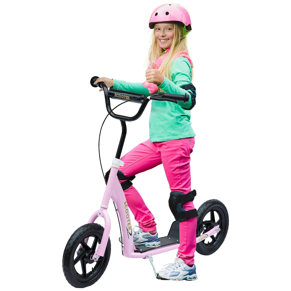 image 1 of HOMCOM Push Scooter, Teen Kids Scooter with 12" EVA Tyres, Pink