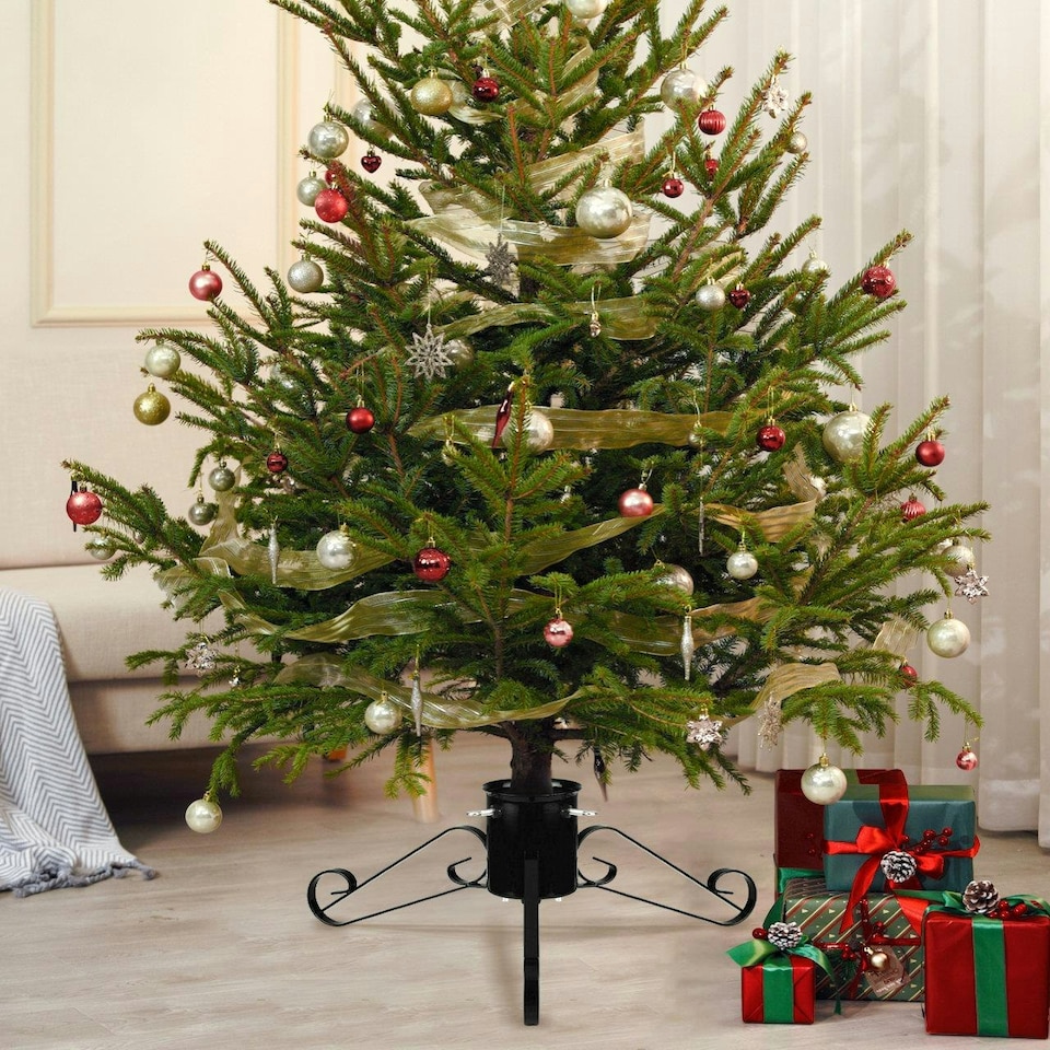 image 1 of Holly International Traditional Metal Scroll Leg Christmas Tree Stand for Real Trees to 2.4m - Black