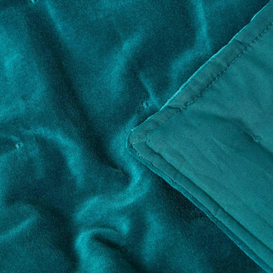 image 1 of Homescapes Teal Green Velvet Quilted Throw - 125 x 150 cm | Green | 1