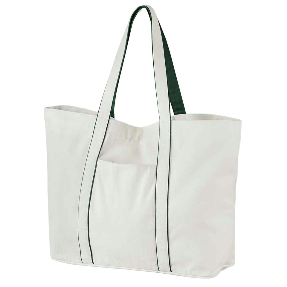image 1 of Westford Mill Large Tote Bag - Soft White/Bottle Green - One Size