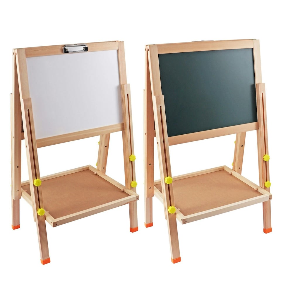 image 1 of Height Adjustable Folding Wood Easel Whiteboard Black Board 47 x 84.5cm