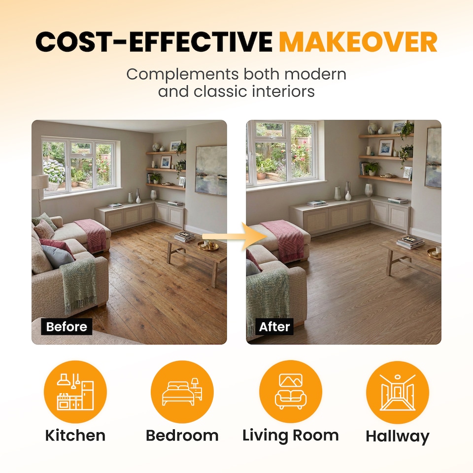 image 1 of NOVECRAFTO Self Adhesive Vinyl Floor Planks – Peel & Stick Flooring – Beige Grey Wood Effect – Easy DIY Installation – Durable & Waterproof Tiles | Brown | 1.39 sqm