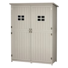 Outsunny Wooden Garden Shed with Two Windows, Tool Storage Cabinet, Outdoor Double Door Organizer 127.5L x 50W x 164H cm, Grey