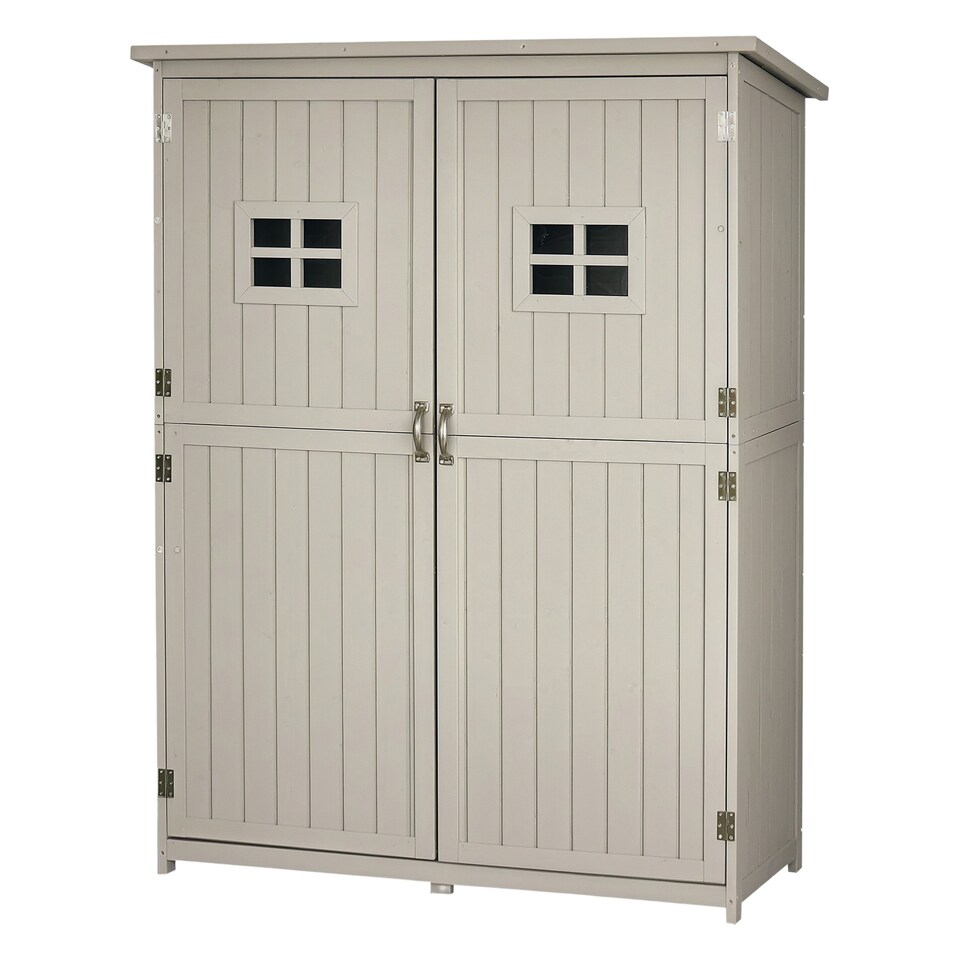 image 1 of Outsunny Wooden Garden Shed with Two Windows, Tool Storage Cabinet, Outdoor Double Door Organizer 127.5L x 50W x 164H cm, Grey