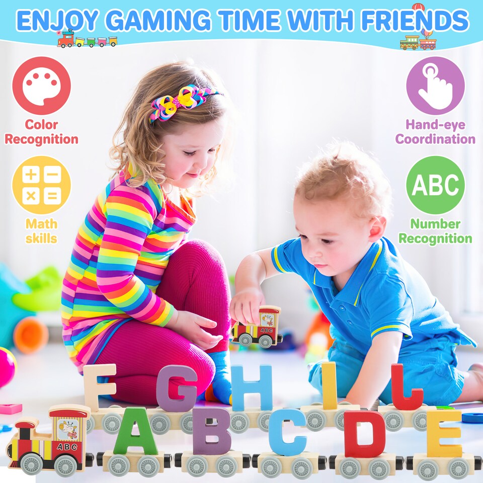 image 1 of A to Z Wooden Alphabet Train Set for Toddlers