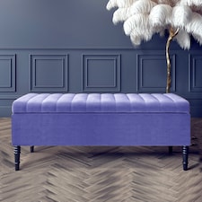 150cm Paris Striped Ottoman Storage Bench -Upholstered Shoes Bench with Black Turned Wooden Legs - Blue Naple Ottoman Bench