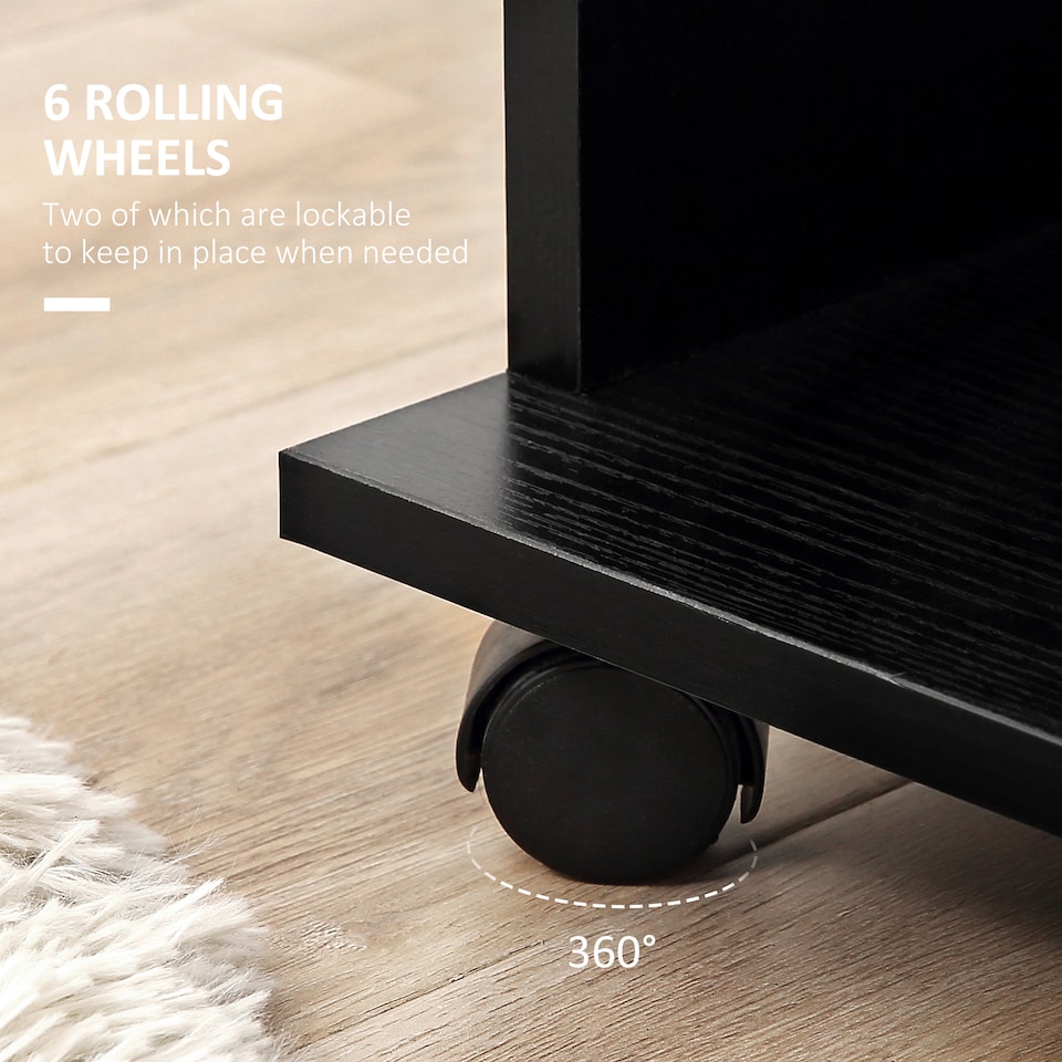 image 1 of HOMCOM Double Open Wardrobe on Wheels, Bedroom Wardrobe with Clothes Hanging Rails, 3 Storage Shelves, Mobile Garment Rack for Cloakroom, Hallway, Black