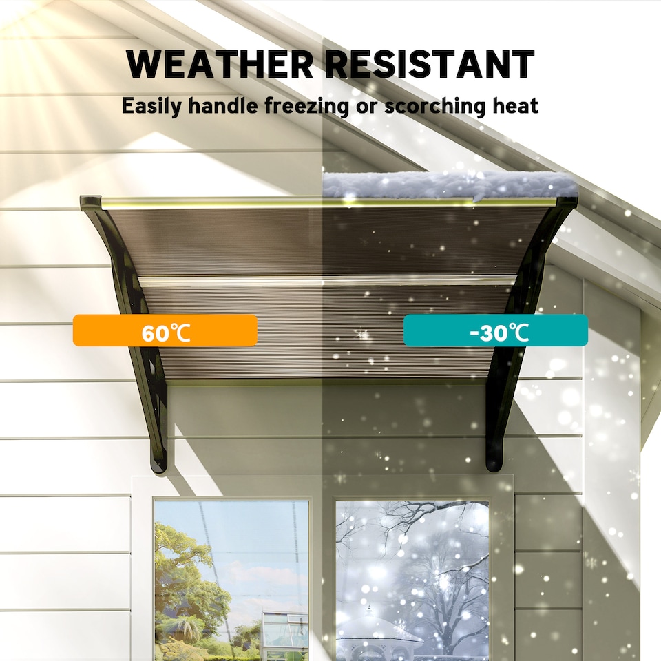 image 1 of Outsunny Door Canopy Outdoor Awning Rain Shelter for Window Porch, Brown | Brown