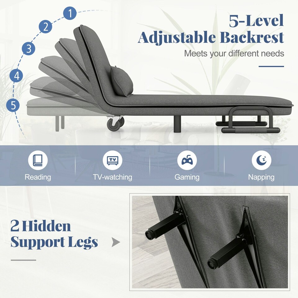 image 1 of COSTWAY 3-in-1 Convertible Sofa Bed Sleeper Chair Dark Grey Grey