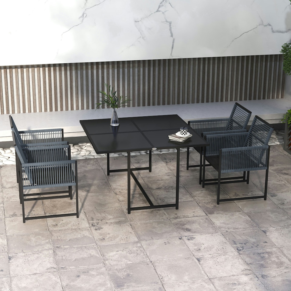 image 1 of Outsunny 5 Pieces Patio Dining Set with Foldable Back for Poolside