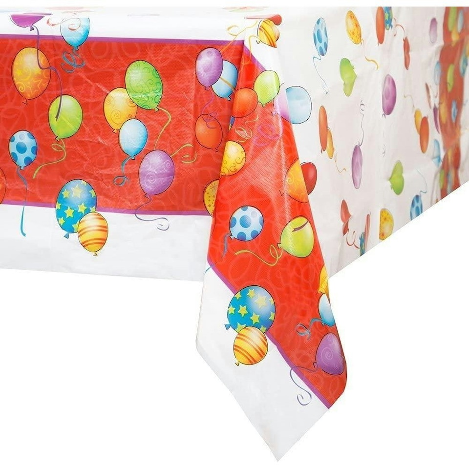 image 1 of Unique Party Plastic Balloons Birthday Tablecloth - White/Red - One Size