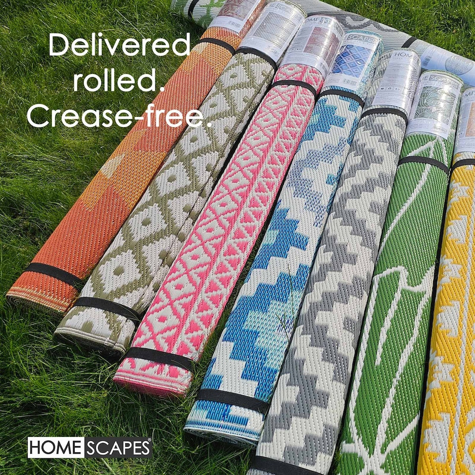 image 1 of Homescapes Outdoor Rug Luxury Waterproof Reversible Recycled, For Garden, Mia Aztec | Blue | Blue