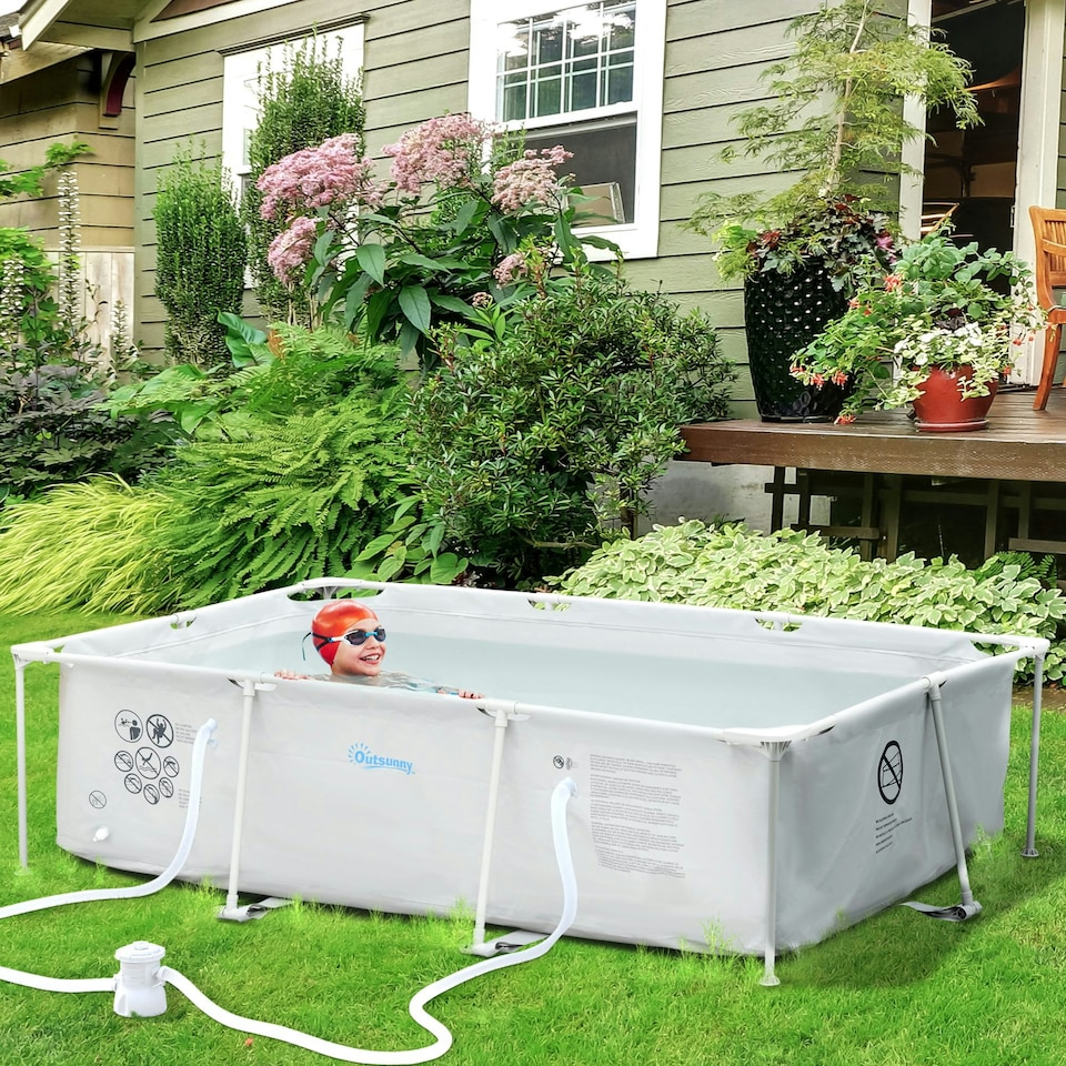 image 1 of Outsunny Steel Frame Swimming Pool w/ Filter Pump and Reinforced Sidewalls, Grey