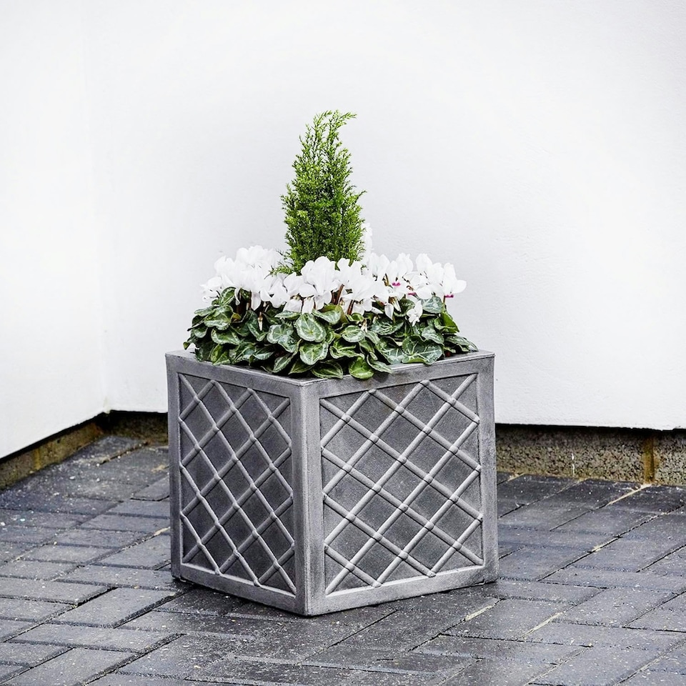 image 1 of 1 x Small Square 32cm Pewter Lazio Garden Flower Plant Box Grey
