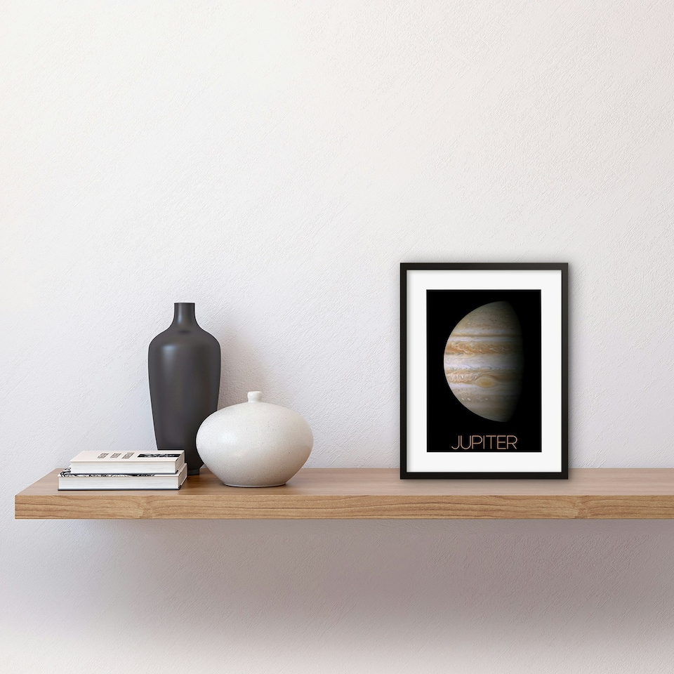 image 1 of NASA Our Solar System Jupiter Planet Image Red Spot 9x7" Black Framed Wall Art Print