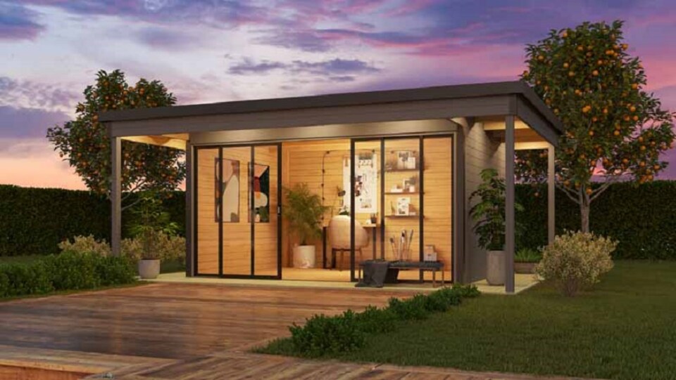 image 1 of Domeo 4 v2 & Domeo 4 v2 AL. pakk-Log Cabin, Wooden Garden Room, Timber Summerhouse, Home Office - L597.6 x W421.5 x H239.4 cm | Brown